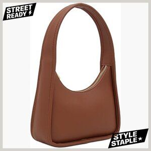 Small Faux Leather Hobo Shoulder Bag, Minimalist Everyday Purse